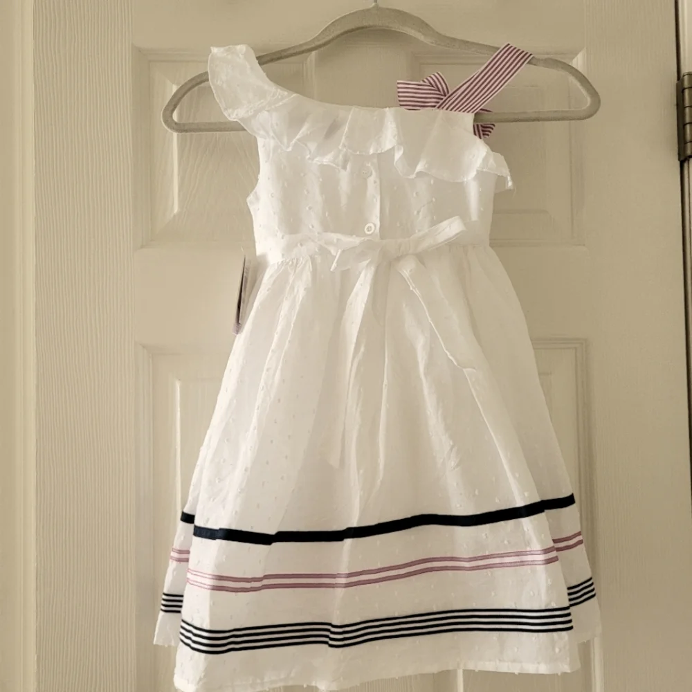 NWT Blueberi Boulevard Girls White Dress with Red and Navy Accents - Size 6